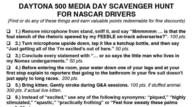 Featured image for @nascarcasm: Daytona 500 Media Day scavenger hunt