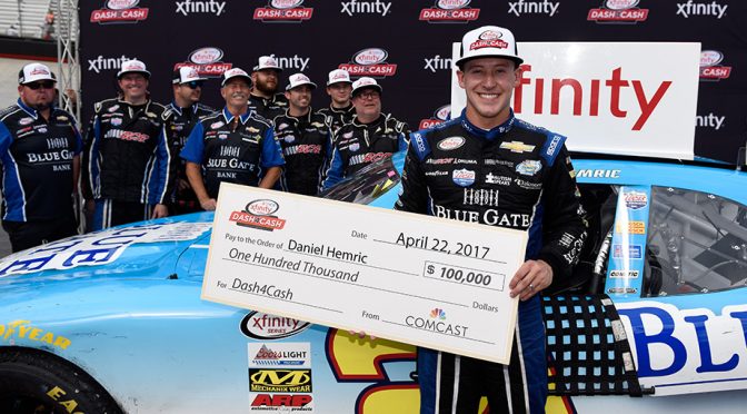 With sights set on victory, Hemric's consolation is $100,000 Dash 4 Cash bonus