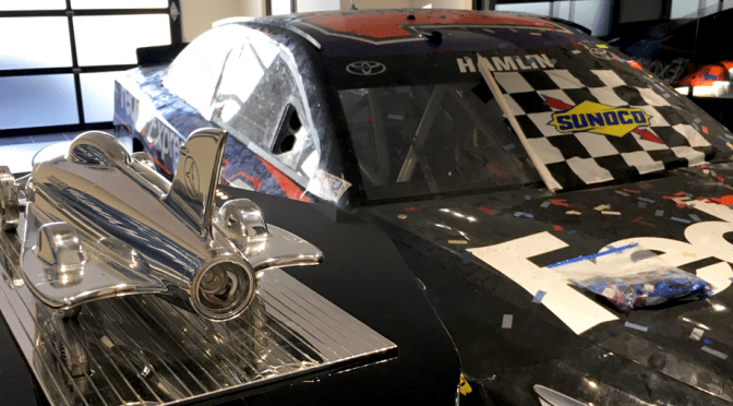 Denny Hamlin's Daytona 500-winning car sits in his living room