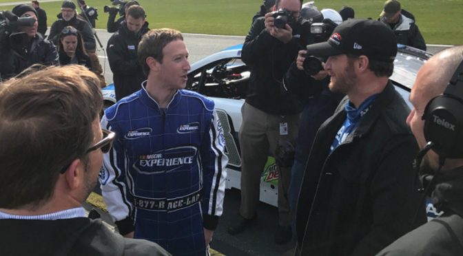 Featured image for Facebook co-founder Mark Zuckerberg takes spin with Dale Earnhardt Jr.