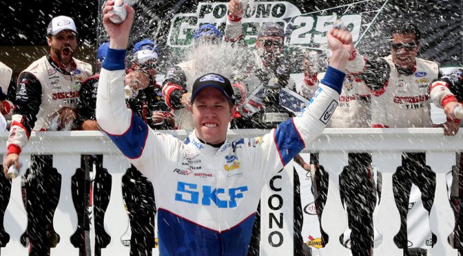Featured image for Keselowski swipes Pocono XFINITY victory
