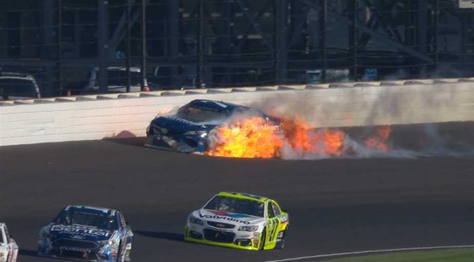 Featured Image for Kyle Busch, Martin Truex Jr. wreck hard while battling for lead