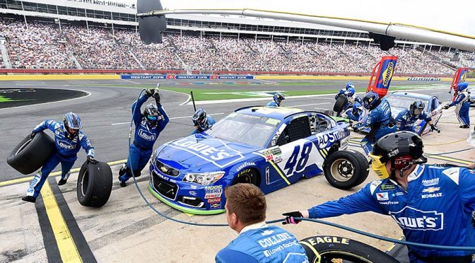 Featured Image for Pit-stop miscue sends Jimmie Johnson tumbling