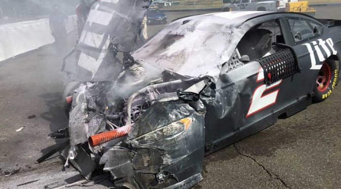 Brad Keselowski wrecks during Watkins Glen test