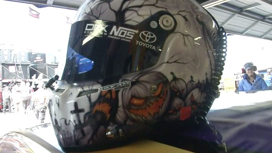 Kyle Busch rocking Halloween helmet at Kansas