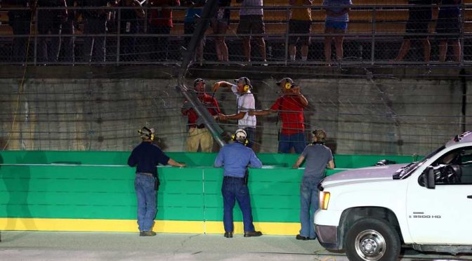 Kennedy unhurt after wild ride into catch fence