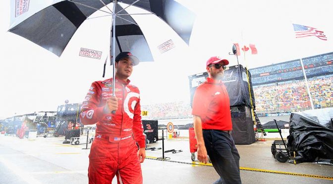 Rain gamble nearly pays off for Larson, still winless