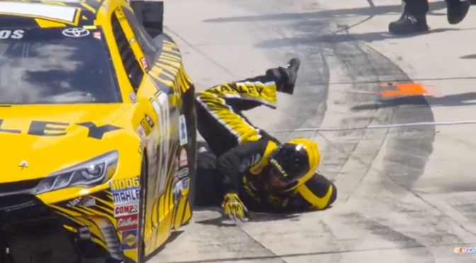 Crew member OK after being pulled out of pit box