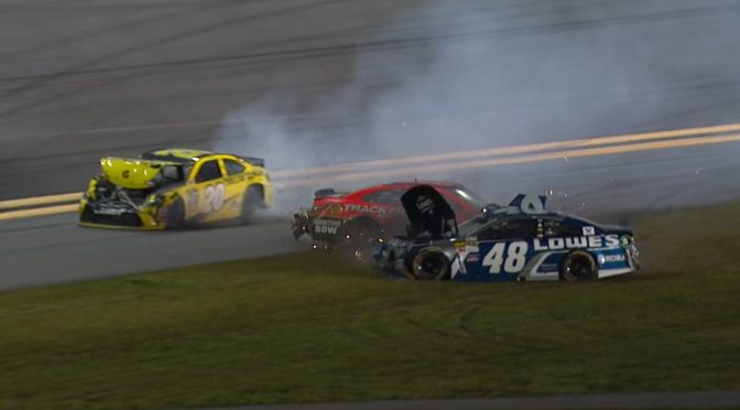 Featured Image for Six-car wreck takes out heavy hitters on last lap