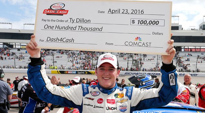 Featured Image for Ty Dillon avoids late-race wreck, wins second Dash 4 Cash event