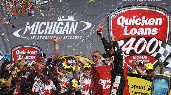 Featured image for Biffle emerges late, lands Michigan victory