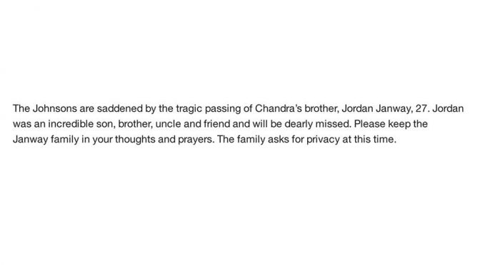 Johnson mourning brother-in-law's passing