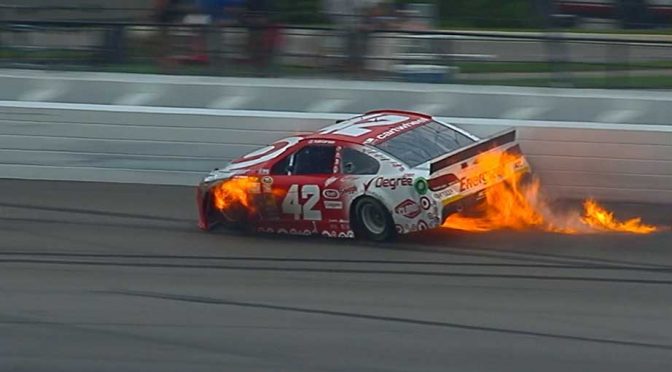 Larson's car catches on fire at Michigan