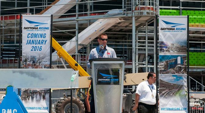 Biffle visits DAYTONA Rising mid-construction