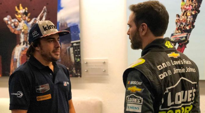 Featured image for Legends meet: Mutual respect for Jimmie Johnson, F1’s Fernando Alonso