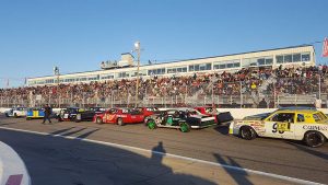 The Super Street field assembles on the Langley Speedway frontstretch.