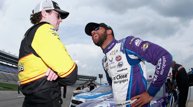 Bubba Wallace runs into Ryan Blaney lookalike at Bristol