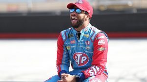 Bubba Wallace shares a smile at Bristol Motor Speedway.