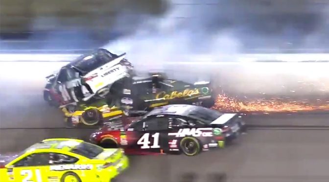 Fiery multicar wreck brings out red flag late at Kansas