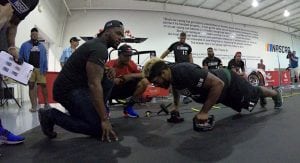 A participant in the Pit Crew Combine performs a workout.