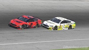 Ryan Luza (No. 6) made the race-winning pass with eight laps to go when he applied the bumper and moved Ray Alfalla (No. 2).