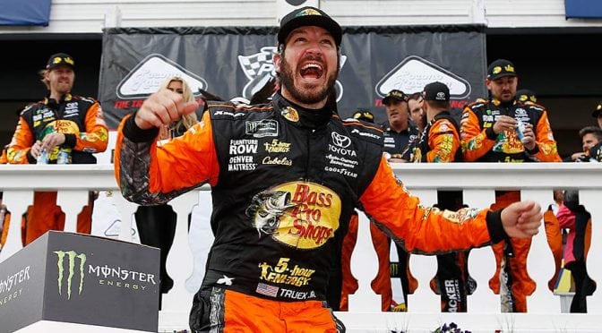 Featured image for Martin Truex Jr. holds off Larson, rallies for Pocono 400 win