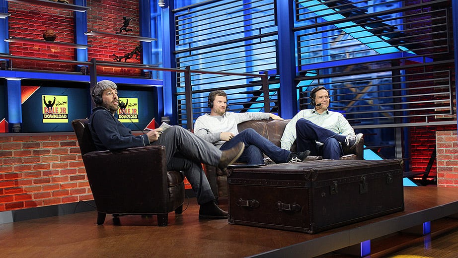 Mike Davis, Dale Earnhardt Jr. and Steve Letarte prepare for the 'Dale Jr. Download' show