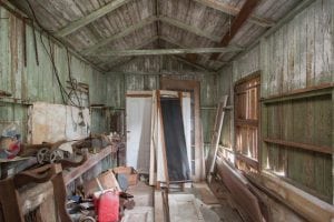 An interior view of the toolshed of the home Dale Jr. and Amy will renovate.