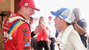 Kyle Busch and Kyle Larson talk after Chicago's Overton's 400