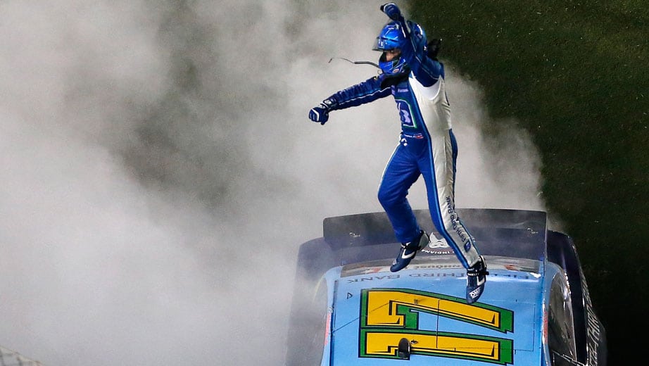 Ricky Stenhouse Jr. leaps for joy after winning in Daytona