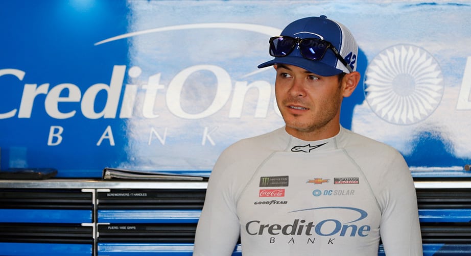 Kyle Larson hangs out in the garage at Kentucky.