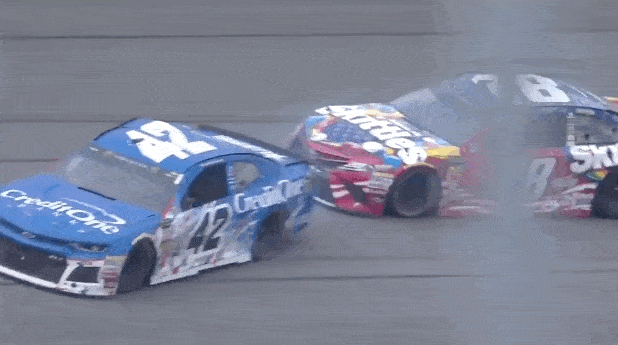 Kyle Larson and Kyle Busch bump and bang