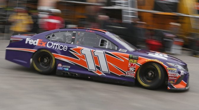 Featured image for Denny Hamlin leads the show of speed in first practice at Michigan