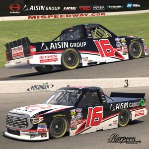 An iRacing paint scheme of Brett Moffitt's winning Michigan look