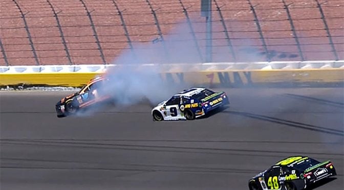 Chase Elliott, Jamie McMurray forced from Vegas race after collision