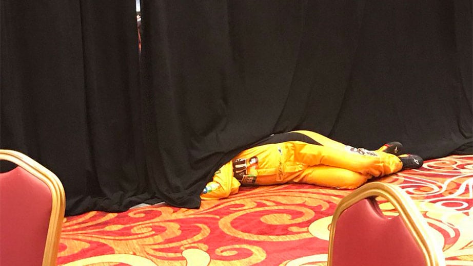 Kyle Busch can nap anywhere proof from Denny Hamlin