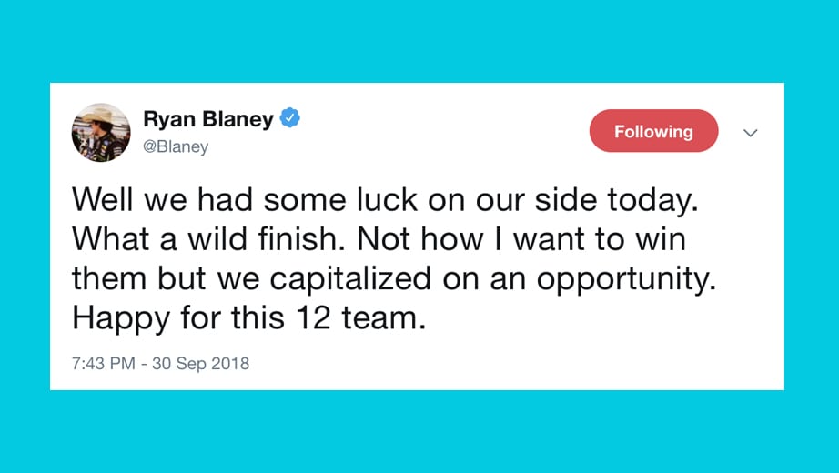 Tweet from Ryan Blaney
