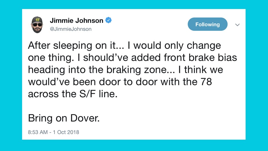 Tweet from Jimmie Johnson