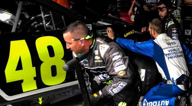 Featured image for Jimmie Johnson’s No. 48 car falters on parade laps at Dover