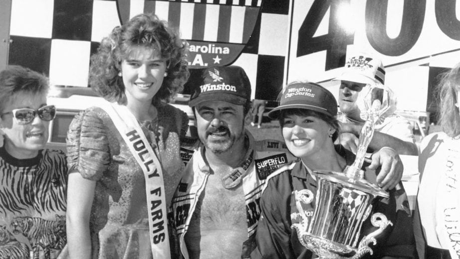NORTH WILKESBORO, NC - OCTOBER 15: Geoffery Bodine (C) celebrates in Victory Lane after winning the Holly Farms 400 October 15, 1989 in North Wilkesboro, North Carolina. Bodine would lead for 1 lap and take home $47,800 for the race. (Photo by Racing Photo Archives/Getty Images)