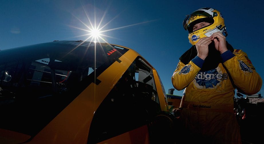 Todd Gilliland gets ready to strap into his race truck at Talladega.