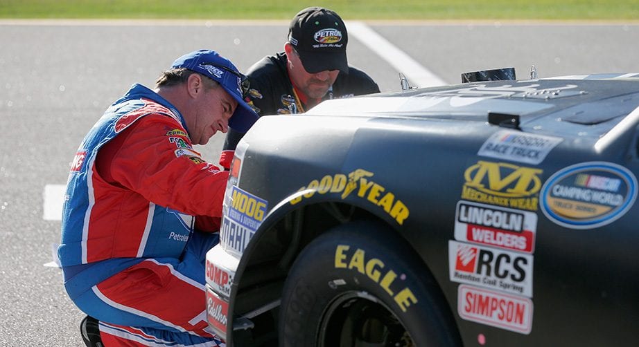 TALLADEGA, AL - OCTOBER 12:  Joe Nemechek, driver of the #87 Fleetwing Corporation Chevrolet, stands by his truck during qualifying for the NASCAR Camping World Truck Series Fr8Auctions 250 at Talladega Superspeedway on October 12, 2018 in Talladega, Alabama.  (Photo by Brian Lawdermilk/Getty Images) | Getty Images