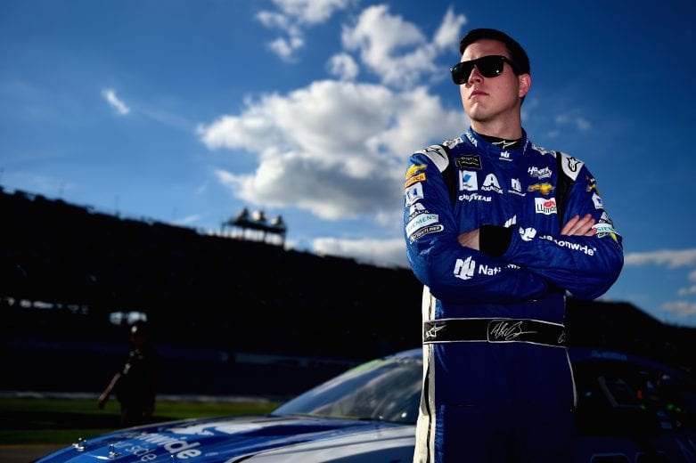 TALLADEGA, AL - OCTOBER 13: Alex Bowman, driver of the #88 Nationwide Chevrolet, stands by his car during qualifying for the Monster Energy NASCAR Cup Series 1000Bulbs.com 500 at Talladega Superspeedway on October 13, 2018 in Talladega, Alabama. (Photo by Jared C. Tilton/Getty Images) | Getty Images