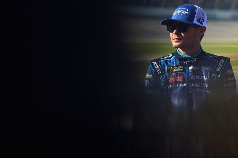 TALLADEGA, AL - OCTOBER 13: Kyle Larson, driver of the #42 Credit One Bank Chevrolet, stands by his car during qualifying for the Monster Energy NASCAR Cup Series 1000Bulbs.com 500 at Talladega Superspeedway on October 13, 2018 in Talladega, Alabama. (Photo by Jared C. Tilton/Getty Images) | Getty Images