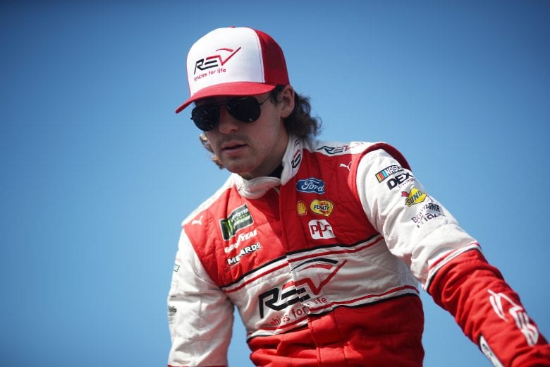 TALLADEGA, AL - OCTOBER 14: Ryan Blaney, driver of the #12 REV Ford, is introduced during the Monster Energy NASCAR Cup Series 1000Bulbs.com 500 at Talladega Superspeedway on October 14, 2018 in Talladega, Alabama. (Photo by Chris Graythen/Getty Images) | Getty Images