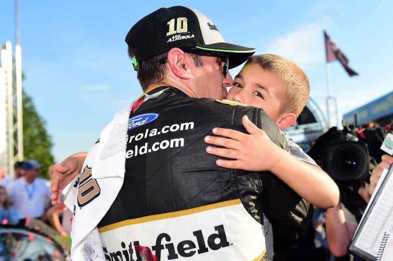 TALLADEGA, AL - OCTOBER 14:  Aric Almirola, driver of the #10 Smithfield Bacon for Life Ford, celebrates in victory lane after winning the Monster Energy NASCAR Cup Series 1000Bulbs.com 500 at Talladega Superspeedway on October 14, 2018 in Talladega, Alabama.  (Photo by Jared C. Tilton/Getty Images) | Getty Images