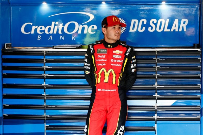 KANSAS CITY, KS - OCTOBER 19:  Kyle Larson, driver of the #42 McDonald's Trick. Treat. WinChevrolet,  stands in the garage area during practice for the Monster Energy NASCAR Cup Series Hollywood Casino 400 at Kansas Speedway on October 19, 2018 in Kansas City, Kansas.  (Photo by Brian Lawdermilk/Getty Images) | Getty Images