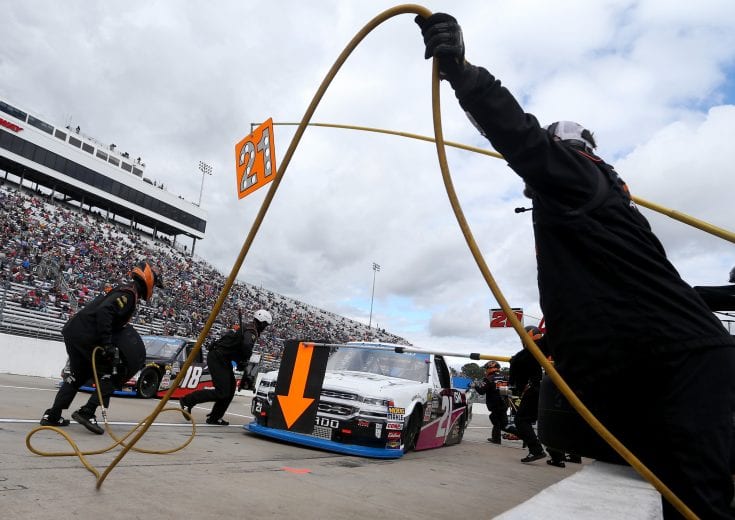 MARTINSVILLE, VA - OCTOBER 27: Johnny Sauter, driver of the #21 ISM Connect Chevrolet, pits during the NASCAR Camping World Truck Series Texas Roadhouse 200 presented by Alpha Energy Solutions at Martinsville Speedway on October 27, 2018 in Martinsville, Virginia. (Photo by Brian Lawdermilk/Getty Images) | Getty Images