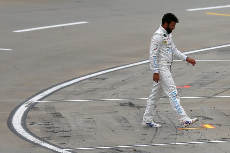 MARTINSVILLE, VA - OCTOBER 27: Bubba Wallace, driver of the #43 Pioneer Records Management Chevrolet, walks on pit road after being involved in an on-track incident during qualifying for the Monster Energy NASCAR Cup Series First Data 500 at Martinsville Speedway on October 27, 2018 in Martinsville, Virginia. (Photo by Sarah Crabill/Getty Images) | Getty Images