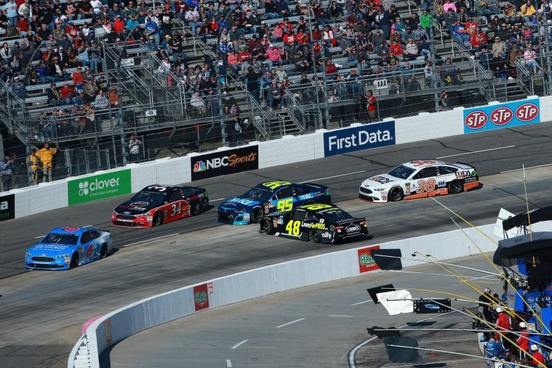 MARTINSVILLE, VA - OCTOBER 28: Jimmie Johnson, driver of the #48 Lowe's for Pros Chevrolet, is involved in an on-track incident during the Monster Energy NASCAR Cup Series First Data 500 at Martinsville Speedway on October 28, 2018 in Martinsville, Virginia. (Photo by Sean Gardner/Getty Images) | Getty Images